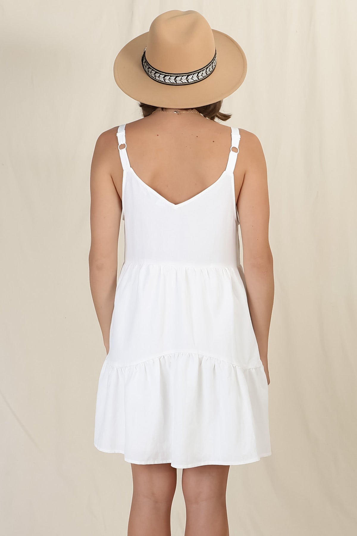 Missy Mini Dress - Thick Adjustable Strap Tiered Sun Dress in White