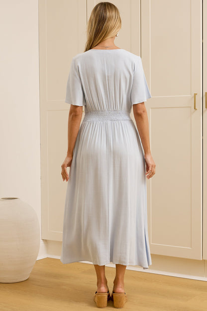 Cyan Midi Dress  - V Neckline Dress in Blue