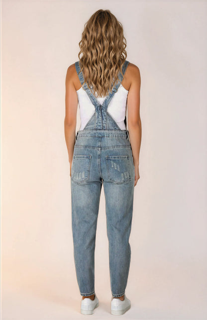 Aeryn Denim Overalls - Straight Leg Dungarees in Stone Wash Denim