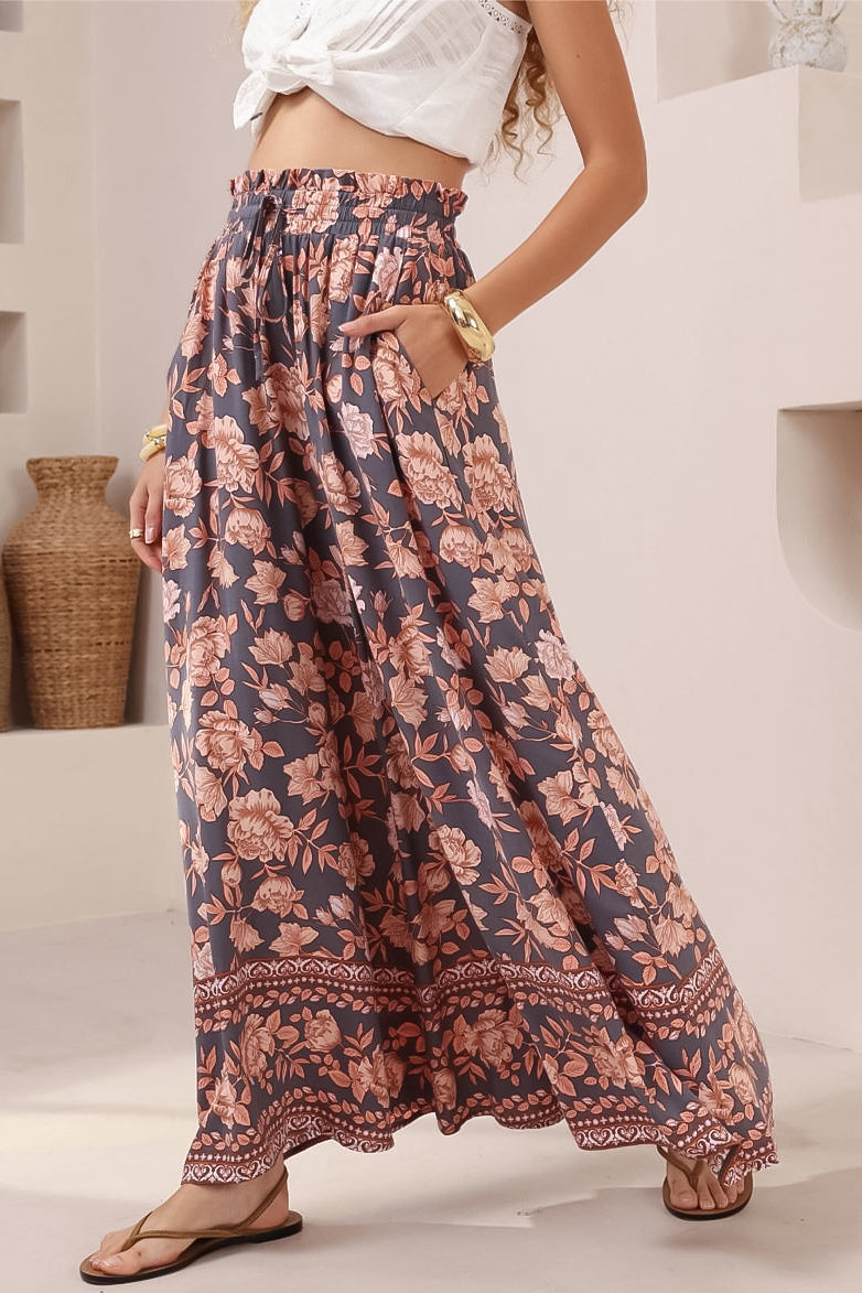Charli Pants - Paper Bag High Waisted Wide Leg Pants in Leandra Print