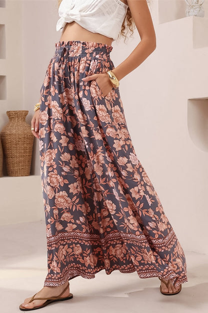 Charli Pants - Paper Bag High Waisted Wide Leg Pants in Leandra Print