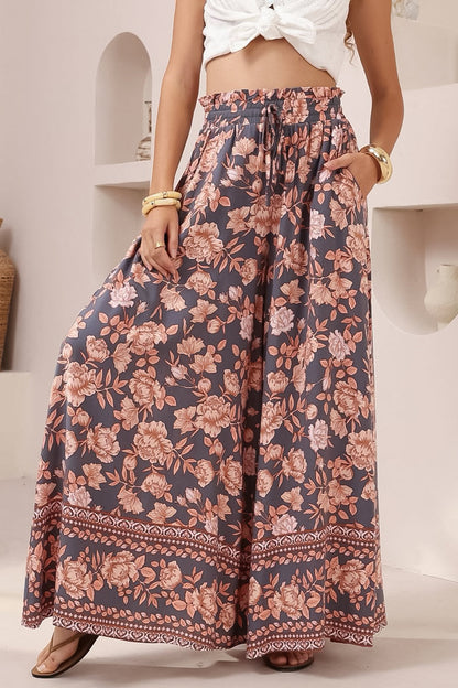 Charli Pants - Paper Bag High Waisted Wide Leg Pants in Leandra Print