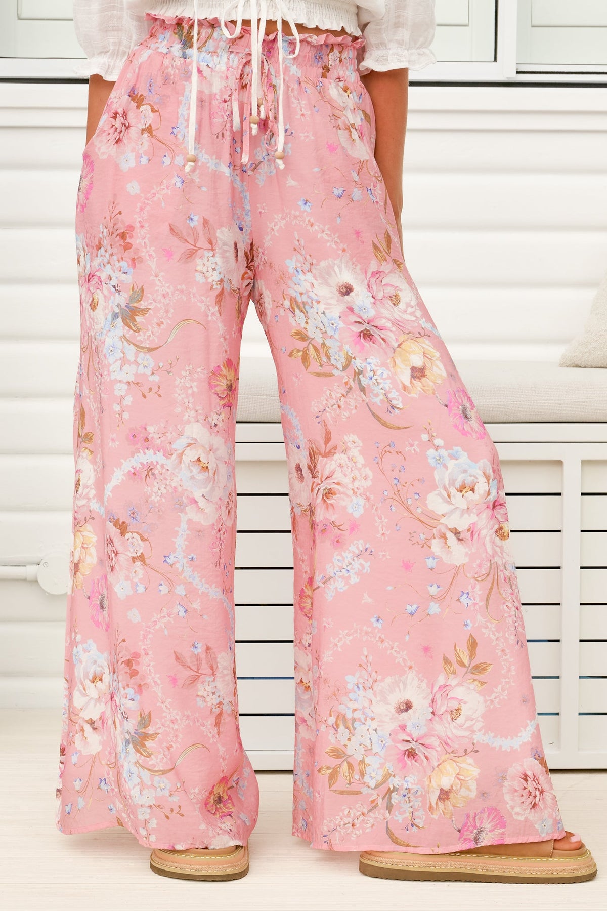 Charli Pants - Paper Bag High Waisted Wide Leg Pants in Ginnee Print