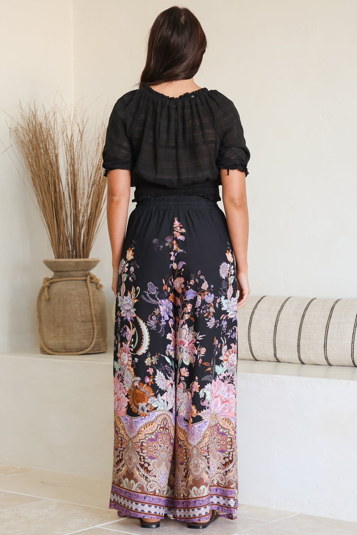 Charli Pants - Paper Bag High Waisted Wide Leg Pants in Zaria Print