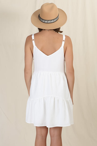 Missy Mini Dress - Thick Adjustable Strap Tiered Sun Dress in White