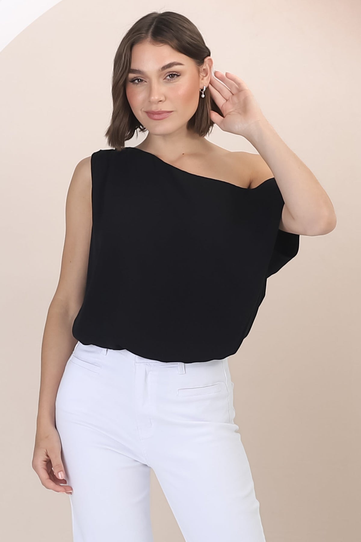 Rielle Top - One Shoulder Asymmetric Bodysuit in Black