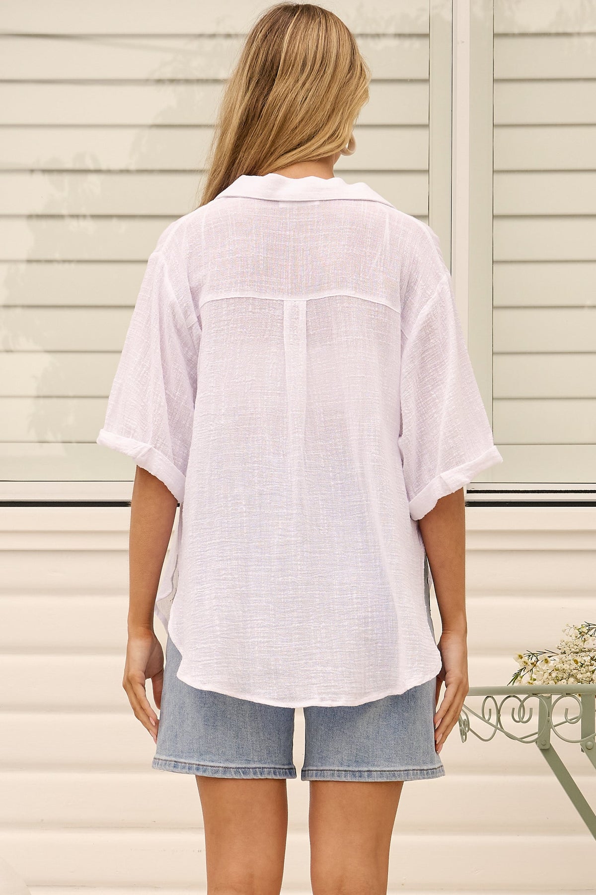 Shelly Shirt - Linen Collared Button Down Shirt in White