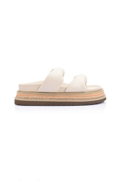 Teagan Flatform Slides in Bone White