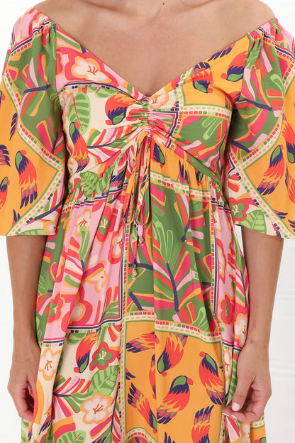 Yanna Maxi Dress - On or Off Shoulder A Line Dress with Elasticated Back in Labelle Print